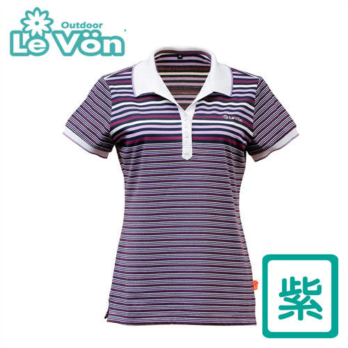 【LeVon】 女款橫條紋短袖POLO衫(紫 LV7450)  透氣舒適 百貨公司熱賣款