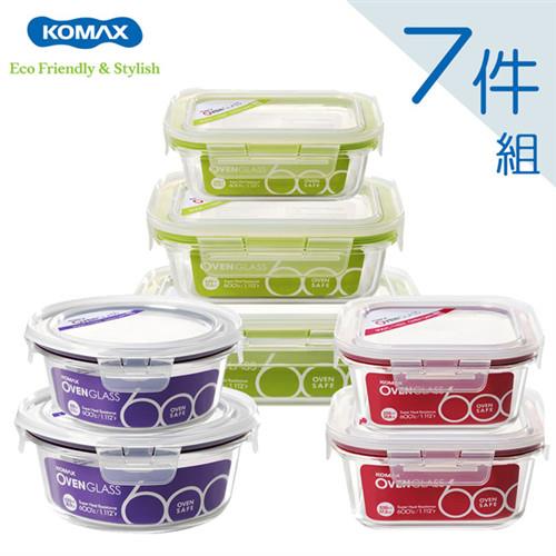 【韓國KOMAX】Oven Glass 耐熱玻璃保鮮盒繽紛7件組