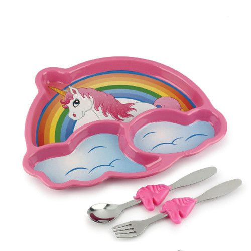 【KIDSFUNWARES】造型兒童餐盤組-彩虹小馬-行動