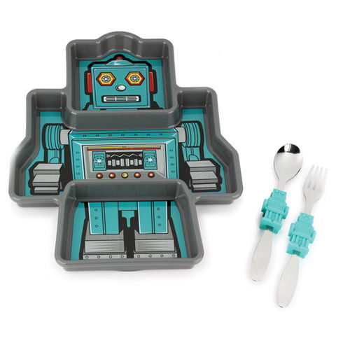 【KIDSFUNWARES】造型兒童餐盤組-機器人-行動