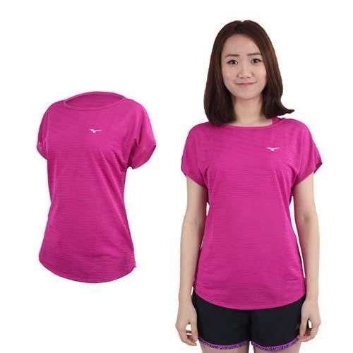 【MIZUNO】女短袖T恤- 短T 美津濃 慢跑 路跑 紫白  100%聚酯纖維