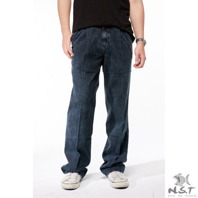 【NST Jeans】002(8848)褲頭折線天絲棉 休閒牛仔褲 (中高腰寬版)-行動