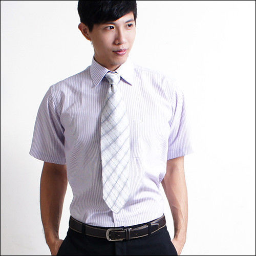 [H&G]MINGSHU上班族簡約商務短袖襯衫-淺紫細條