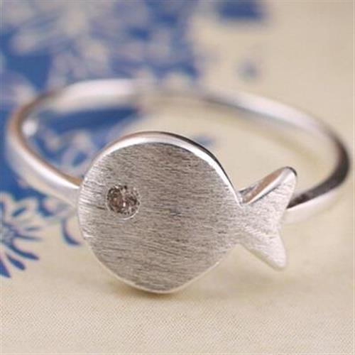 【米蘭精品】925純銀戒指鑲鑽銀飾小魚造型時尚迷人