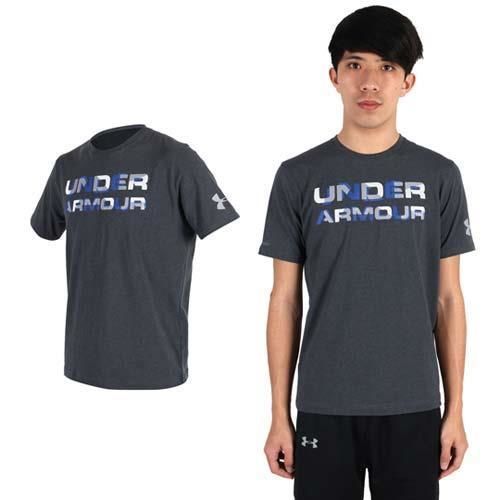 【UNDER ARMOUR】UA HG STACKED WORDMARK男短T恤 灰藍白  57%棉