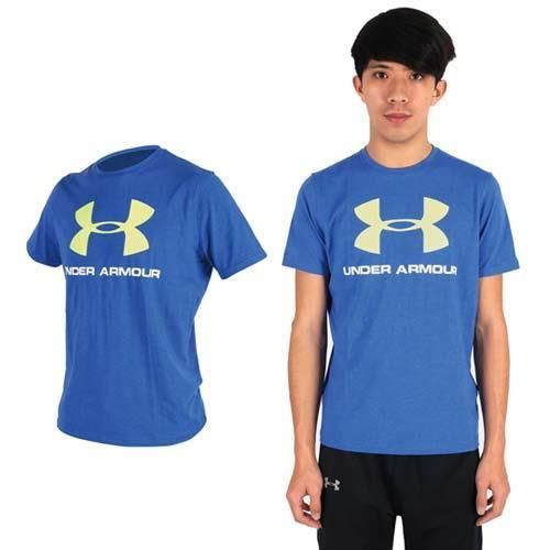 【UNDER ARMOUR】UA HG大LOGO男短袖T恤-路跑 健身 休閒 藍綠  57%棉