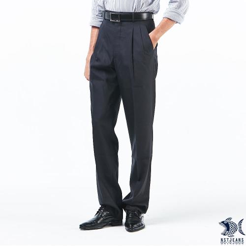 【NST Jeans】001(7247) 經典深黑系列 羊毛x聚酯纖維 打摺西裝褲(中高腰寬版)
