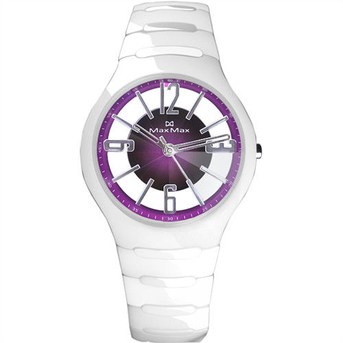 【Max Max】鏤空透視 時尚雅緻陶瓷腕錶-紫x白(MAS5131-2)