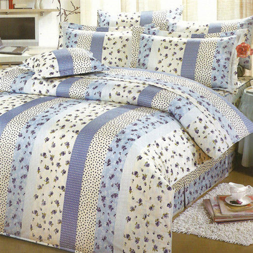 艾莉絲-貝倫 玫瑰公主(6.0呎x6.2呎)六件式雙人加大(高級混紡棉)鋪棉床罩組(藍米色)