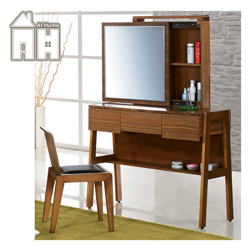 【AT HOME】奧斯丁3.2尺胡桃色鏡台(含椅)