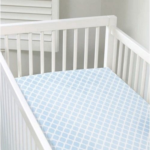 加拿大 kushies 純棉嬰兒床床包71x132cm (粉藍菱格紋 )