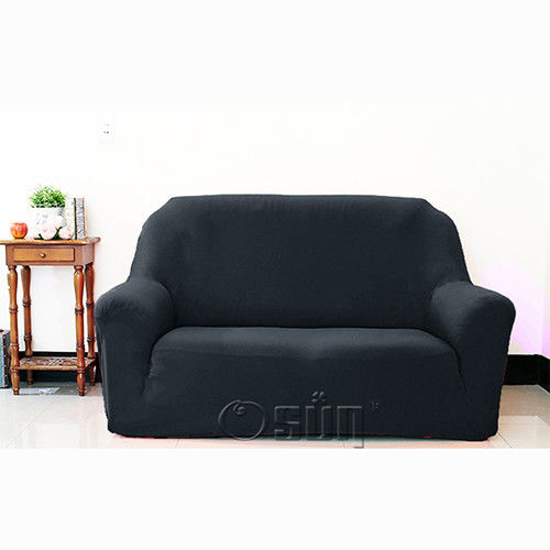 Osun-一體成型防蹣彈性沙發套 個性黑色款2人座
