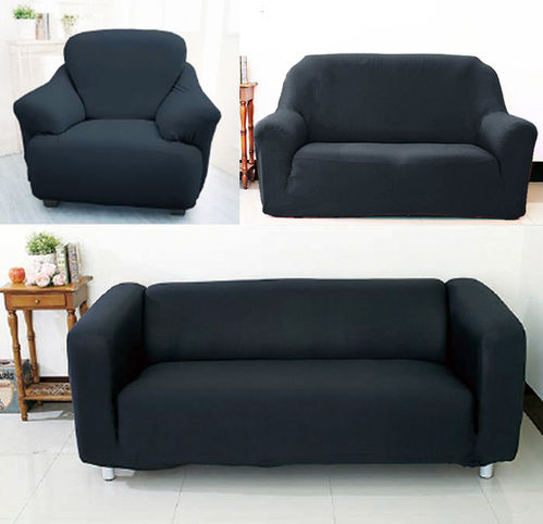 Osun-一體成型防蹣彈性沙發套/沙發罩_1+2+3人座 素色款 尊爵黑