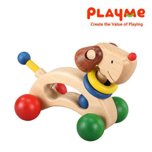 【PlayMe】快樂狗-彩色~木製小狗造型抓握玩具