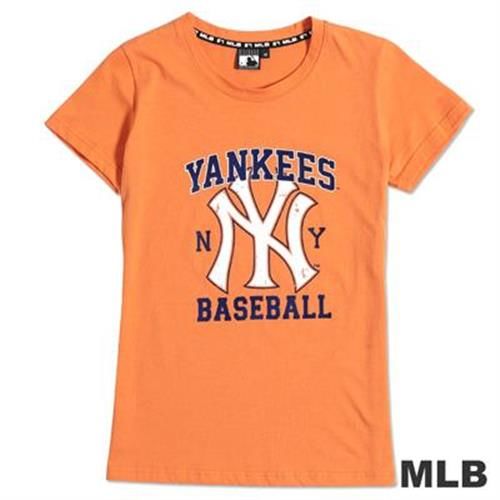 MLB-紐約洋基隊街頭感斑駁印花T恤-桔(女)