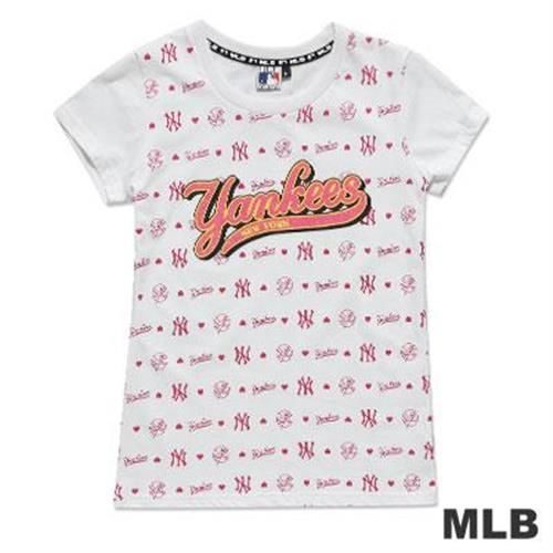 MLB-紐約洋基隊滿版LOGO印花T恤-白(女)