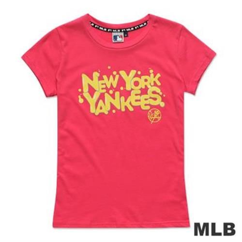 MLB-紐約洋基隊立體光澤汽泡造型短袖T恤-深粉紅(女)