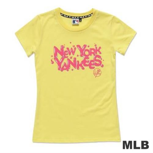 MLB-紐約洋基隊立體光澤汽泡造型短袖T恤-淺黃(女)