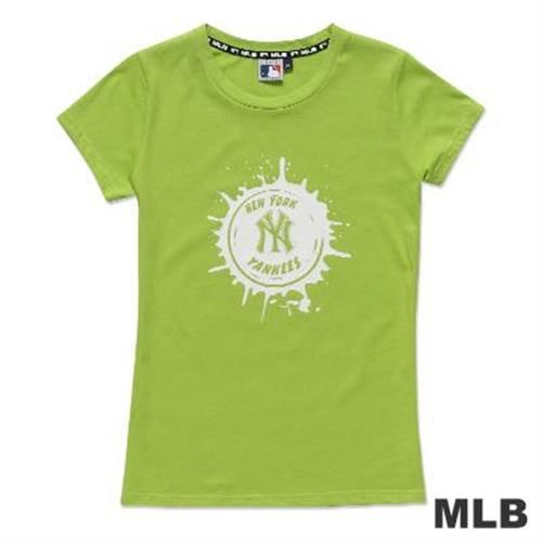 MLB-紐約洋基隊牛奶噴濺棒球造型短袖T恤-淺綠(女)