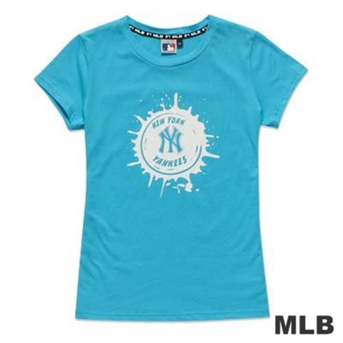 MLB-紐約洋基隊牛奶噴濺棒球造型短袖T恤-淺藍(女)