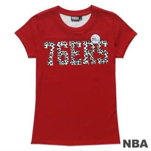 NBA-費城76人隊豹紋繡印T恤-深紅(女)