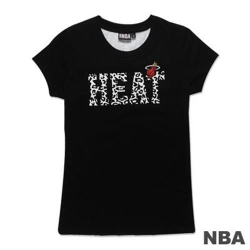NBA-邁阿密熱火隊豹紋繡印T恤-黑(女)