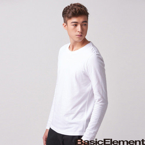 【BasicElement】男款純色時尚長袖T-白色