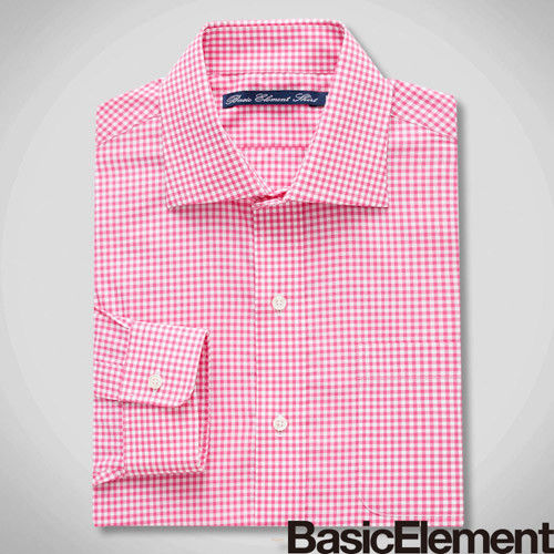 【BasicElement】男款格紋精紡襯衫-粉紅細格