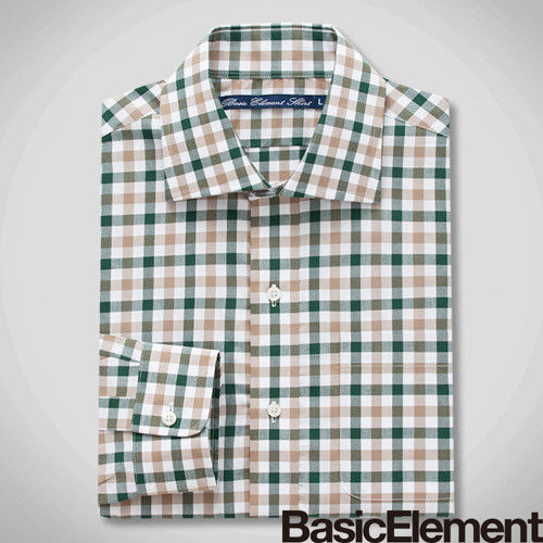 【BasicElement】男款格紋精紡襯衫-棕綠格