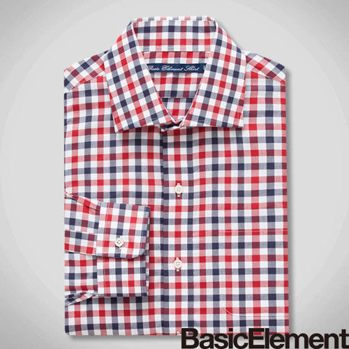 【BasicElement】男款格紋精紡襯衫-紅藍格