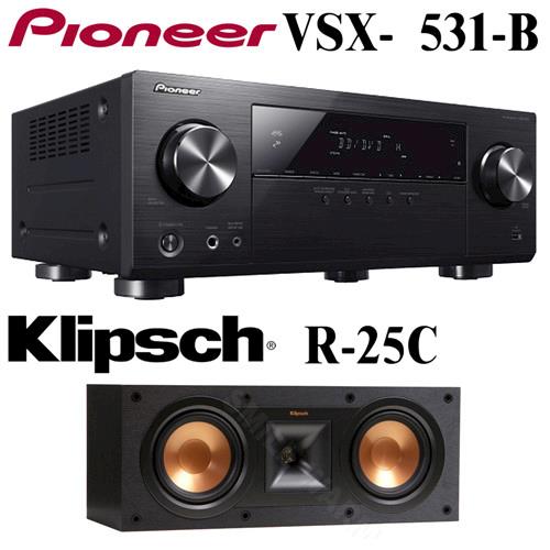 Pioneer+Klipsch 5.1聲道 AV環繞擴大機+中置型喇叭 VSX-531-B+R-25C