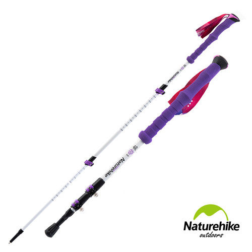 Naturehike 情侶專屬 UL輕量外鎖三節碳纖維登山杖 女款 白紫