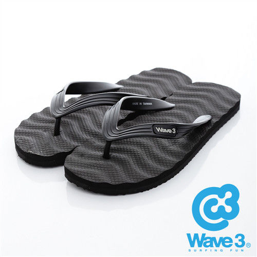 WAVE 3 (男) - 洗衣板 波紋防滑人字夾腳拖鞋 - 黑