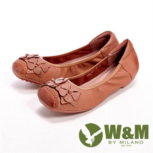 【W&M】花片片氣質芭蕾娃娃平底休閒女鞋-橘(另有藍/桃)