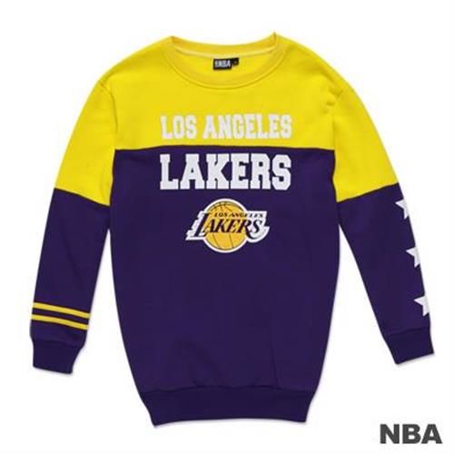 NBA-洛杉磯湖人隊撞色印花圓領長版T恤-紫色(女)