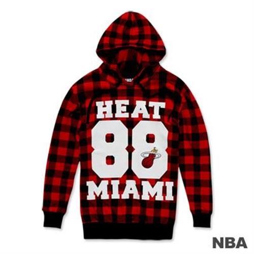NBA-邁阿密熱火隊棋盤格紋印花連帽長版T恤-紅色(女)