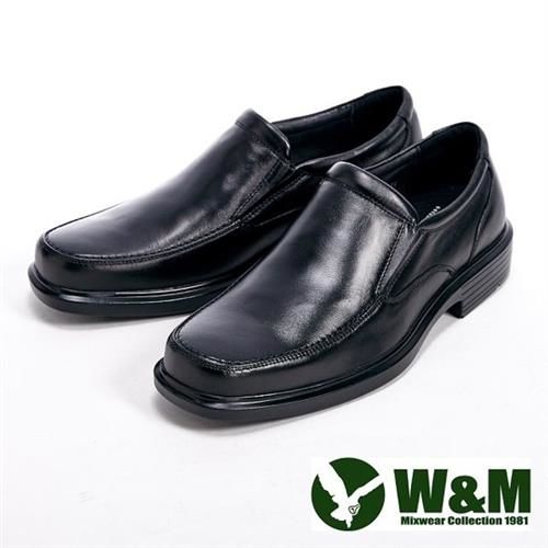 【W&M】真皮直套式氣墊基本款男仕皮鞋-黑