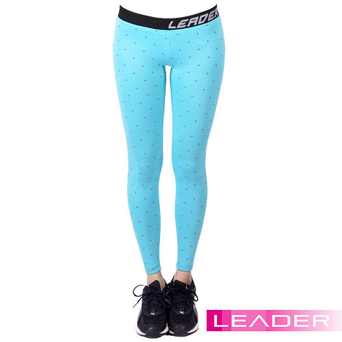 Leader 女性專用 DotFit運動壓縮緊身褲(藍底大點)