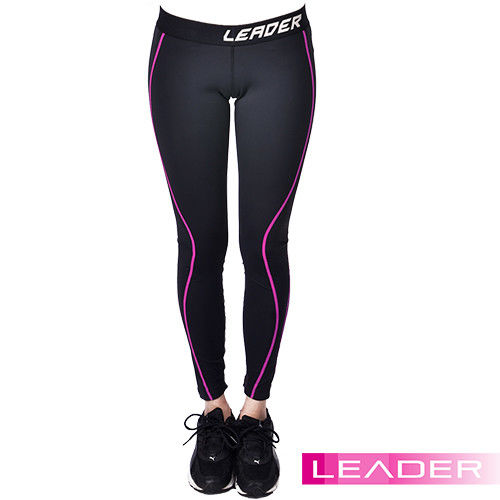 Leader 女性專用 colorFit運動壓縮緊身褲(紫線條)