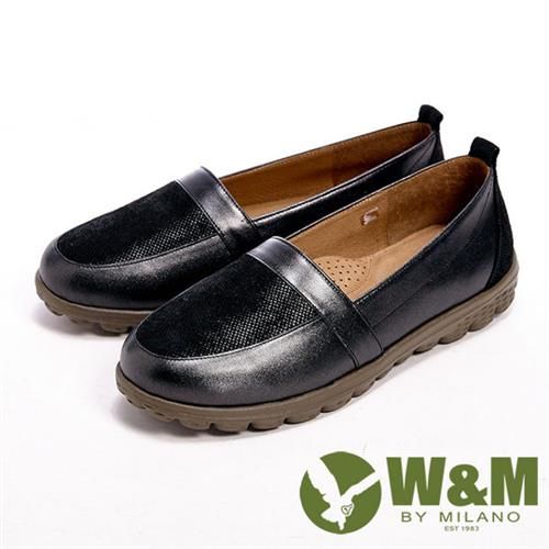 【W&M】BOUNCE輕量系列 接拼皮革光感休閒女鞋-黑(另有咖)