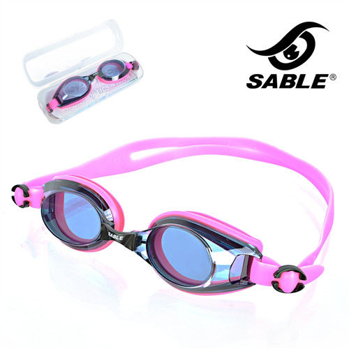 【黑貂SABLE】繽紛色彩 標準平光運動泳鏡(藍粉色)