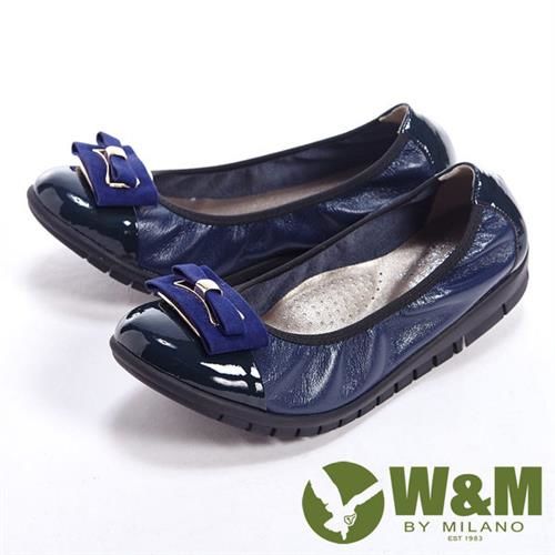 【W&M】麂皮緞帶優雅蝴蝶結柔軟女鞋-藍(另有黑)