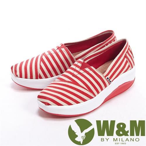 【W&M】 BOUNCE 超彈力百搭條紋增高鞋女鞋-紅
