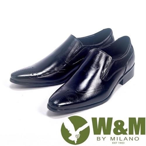 【W&M】手工質感MIT鬆緊帶直套_真皮透氣舒適皮鞋(黑)