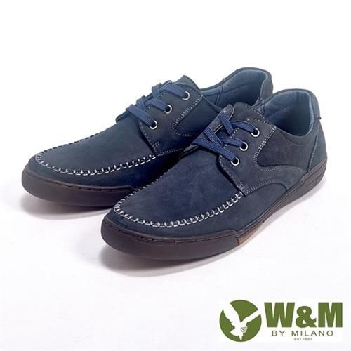 【W&M】簡約素色綁帶休閒鞋男鞋-藍