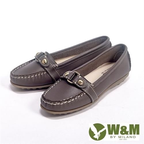 【W&M】新款經典金屬釦環 可水洗豆豆鞋莫卡辛女鞋-灰