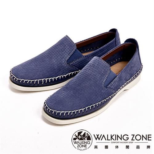【WALKING ZONE】精緻手工方格設計休閒女鞋-藍(另有土黃)