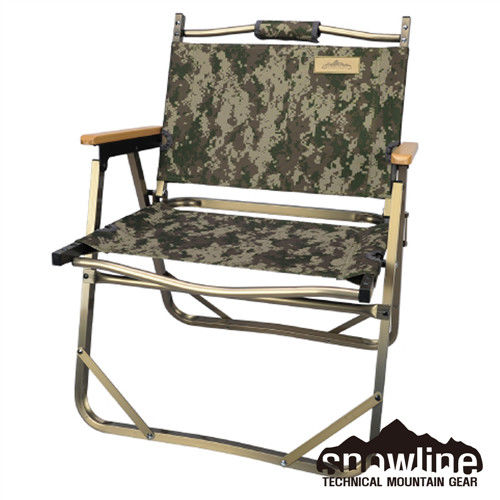 【韓國snowline露營用品】NLC鋁合折收椅-木扶手-袋 迷彩/棕