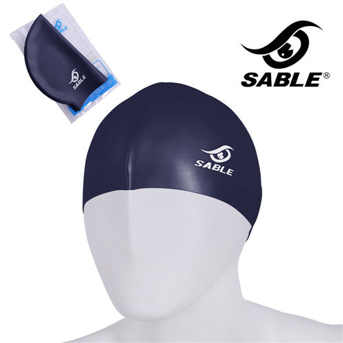 【黑貂SABLE】單色矽膠泳帽(深藍)