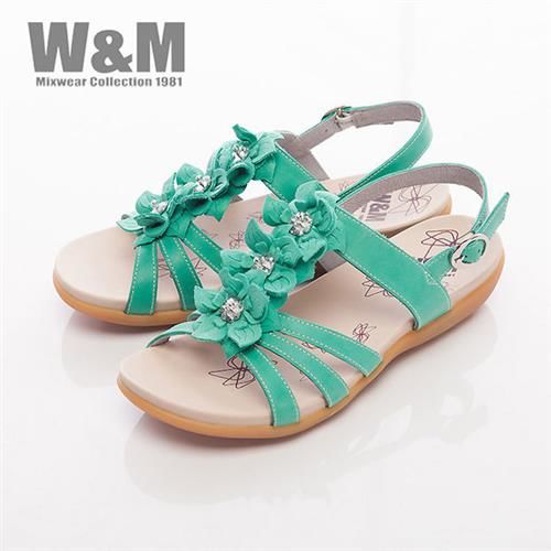 【W&M】美麗三花扣環式涼鞋女鞋-綠(另有紫)